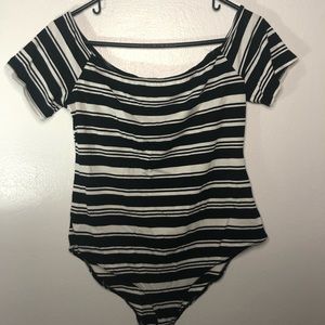 Black and white striped body suit